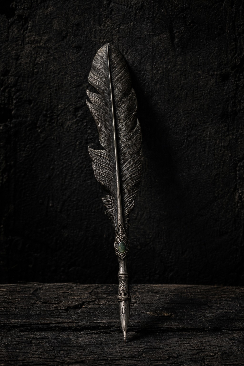 Plume métallique ancienne sur fond noir, L’Esprit Français, collection Culture & Archétypes